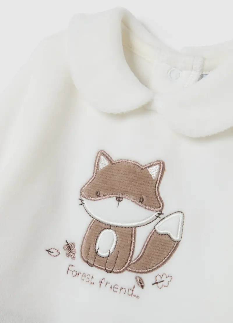 Tutina Da Neonato In Velour Multicolor Con Ricamo, Multicolor miniatura 3