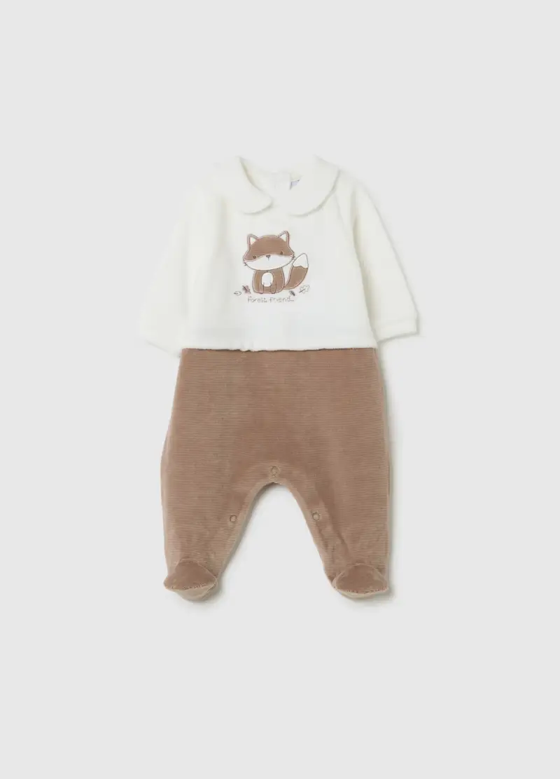 Tutina Da Neonato In Velour Multicolor Con Ricamo, Multicolor