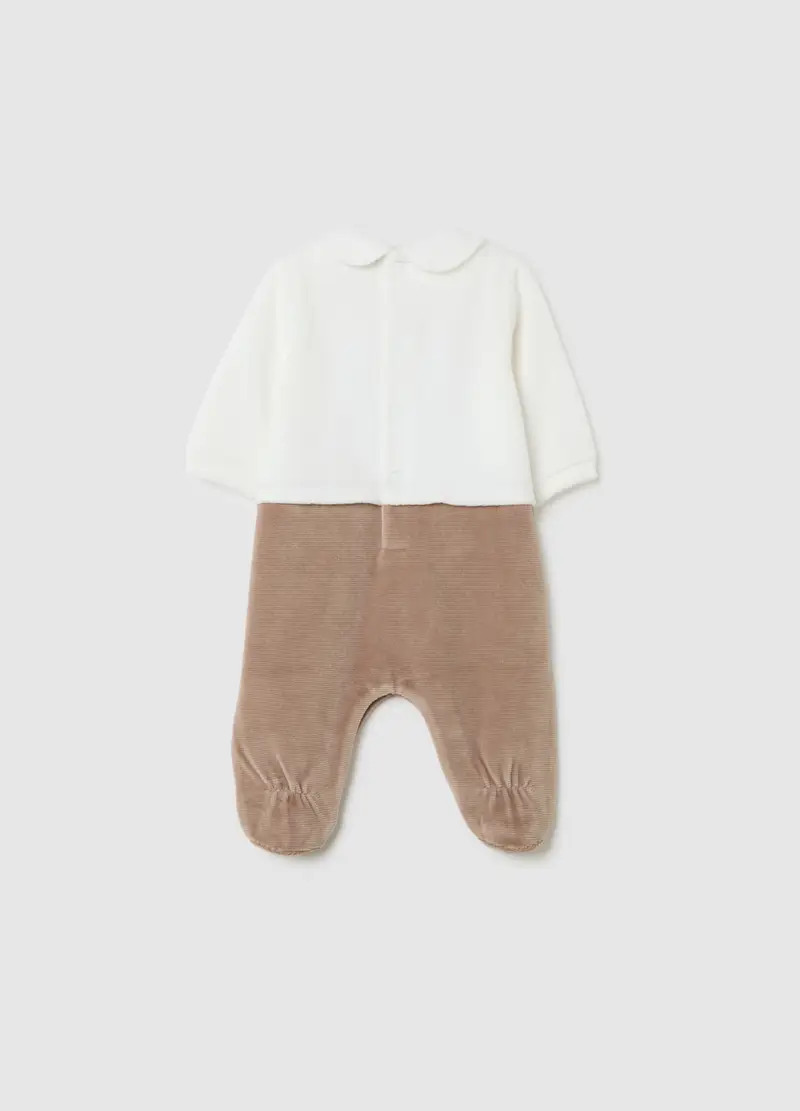 Tutina Da Neonato In Velour Multicolor Con Ricamo, Multicolor miniatura 2