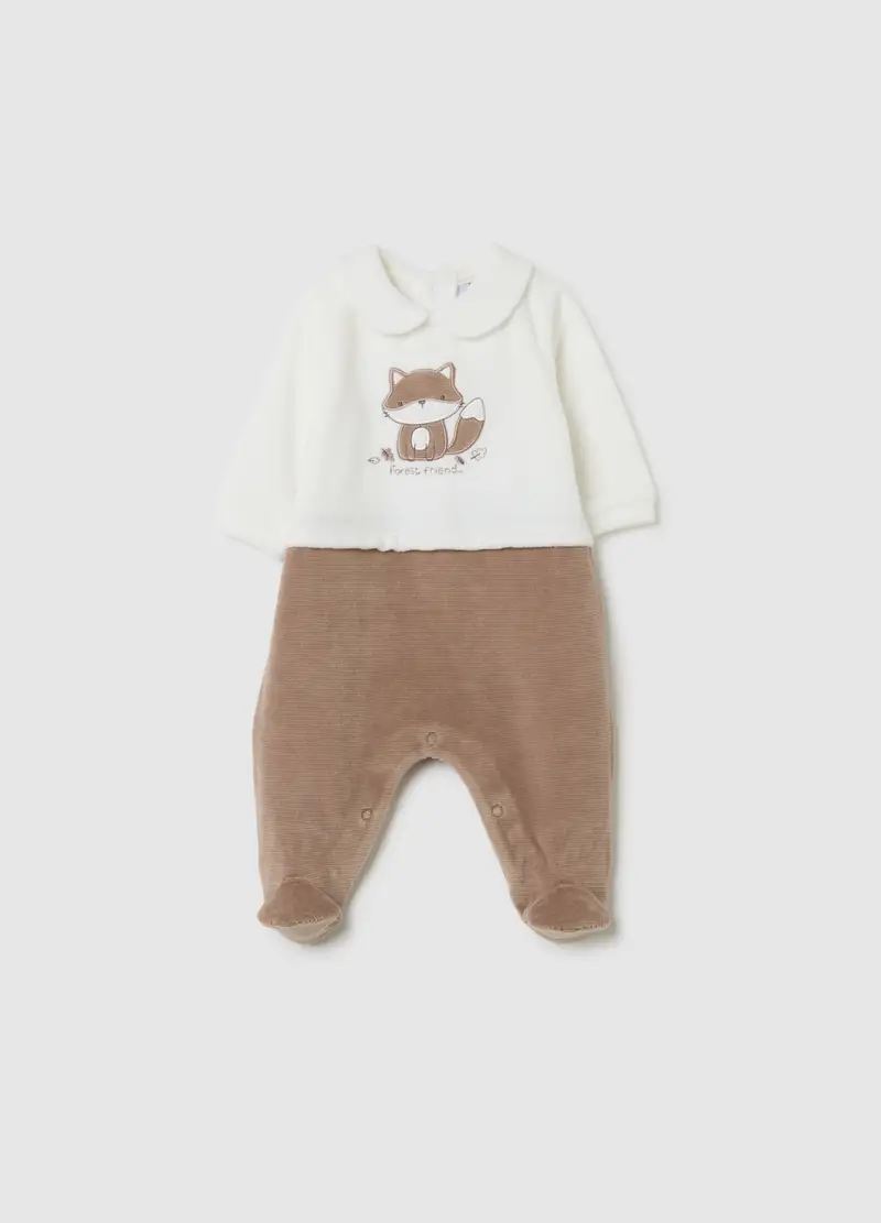 Tutina Da Neonato In Velour Multicolor Con Ricamo, Multicolor