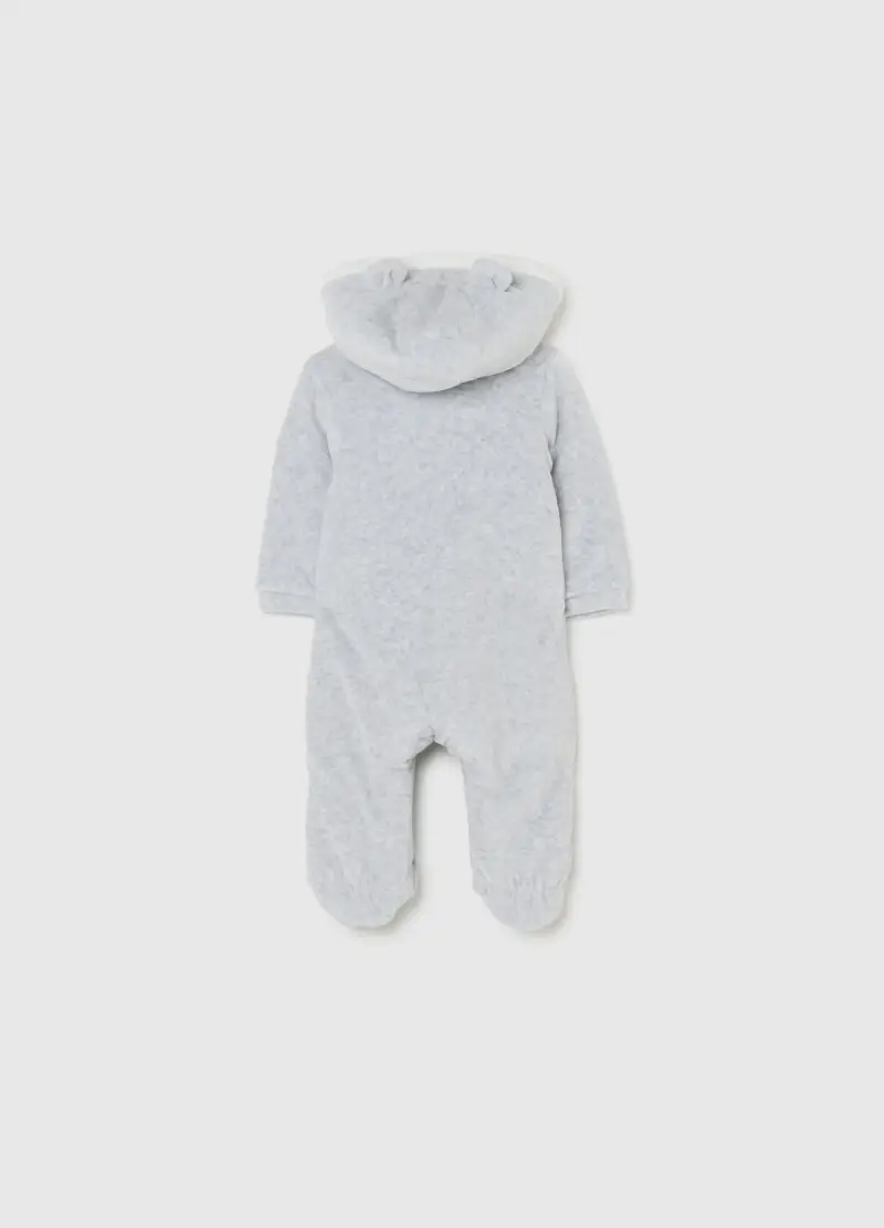 Tutina Grigia Da Neonato In Misto Cotone Con Cappuccio E Ricamo, Unisex, Grigio miniatura 2