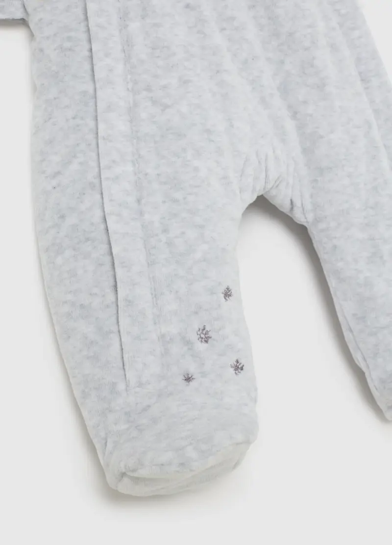 Tutina Grigia Da Neonato In Misto Cotone Con Cappuccio E Ricamo, Unisex, Grigio miniatura 3