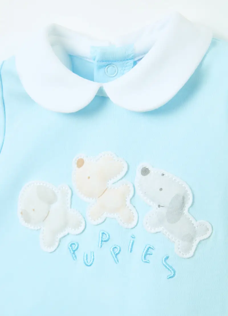 Tutina In Cotone Bio Con Piedini E Applicazione, Neonato, Azzurro miniatura 3