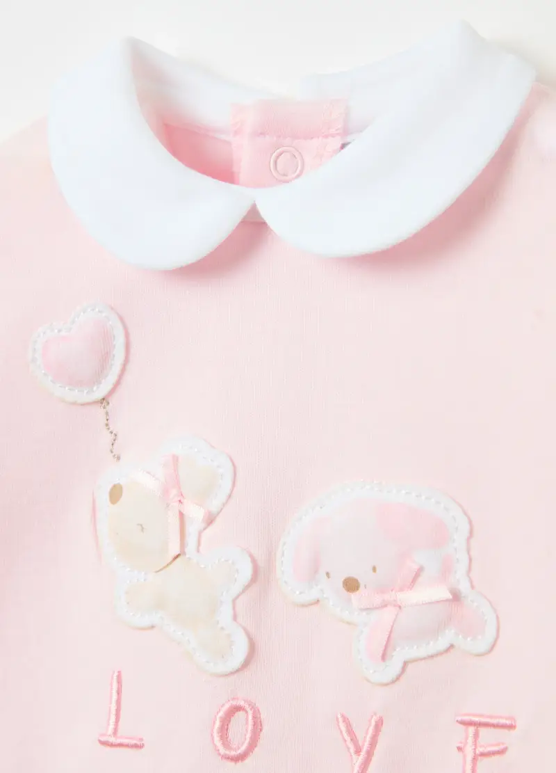 Tutina In Cotone Bio Con Piedini E Applicazione, Neonato, Rosa miniatura 3