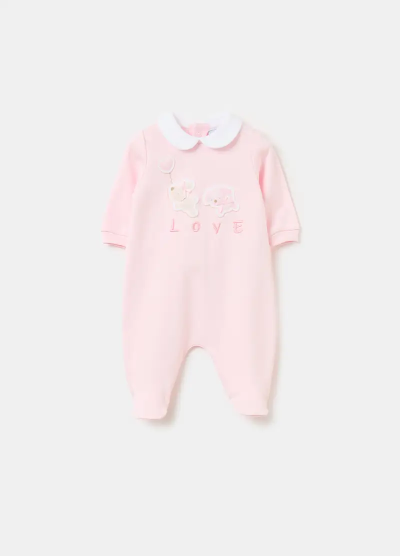 Tutina In Cotone Bio Con Piedini E Applicazione, Neonato, Rosa