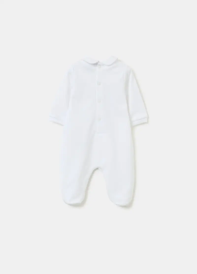 Tutina In Cotone Bio Con Piedini E Applicazione, Unisex, Bianco miniatura 2