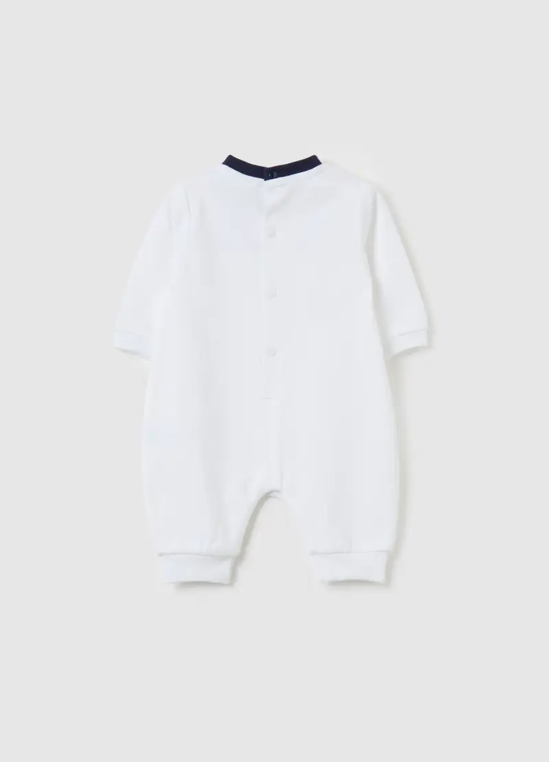 Tutina In Cotone Bio Con Stampa Gattino, Unisex, Bianco miniatura 2