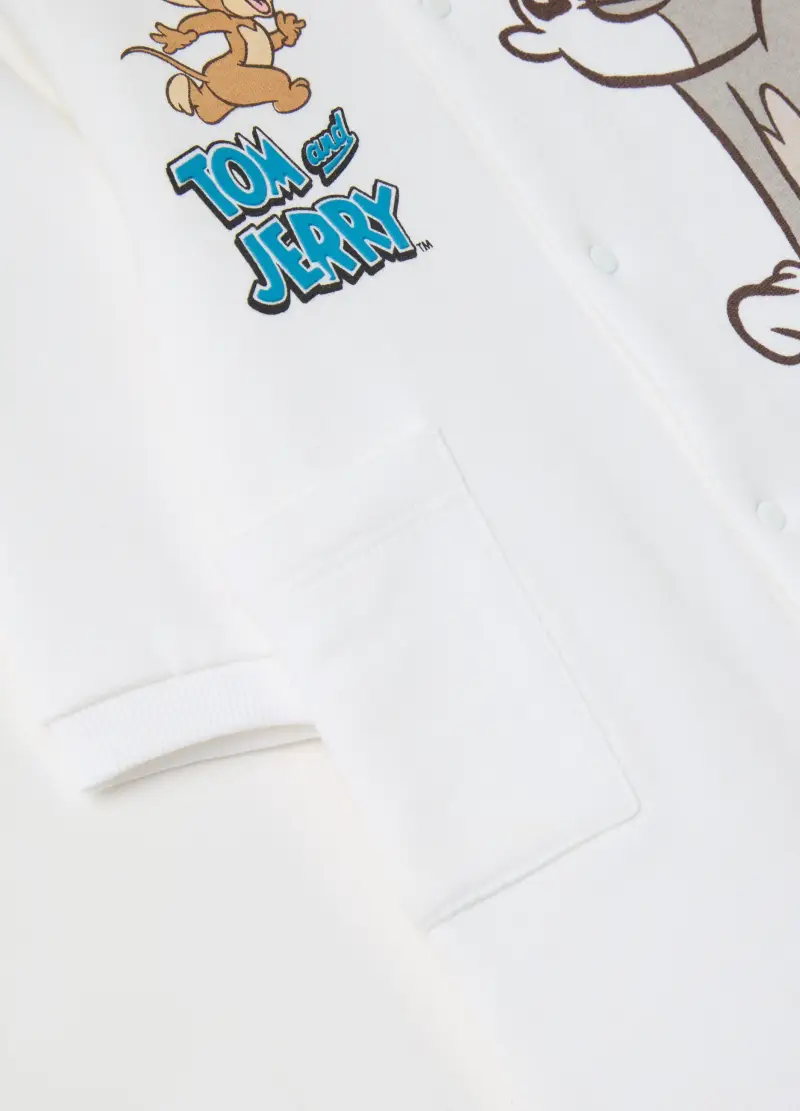 Tutina In Cotone Bio Con Stampa Tom & Jerry, Neonato, Bianco miniatura 3