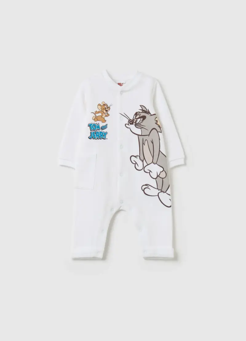 Tutina In Cotone Bio Con Stampa Tom & Jerry, Neonato, Bianco
