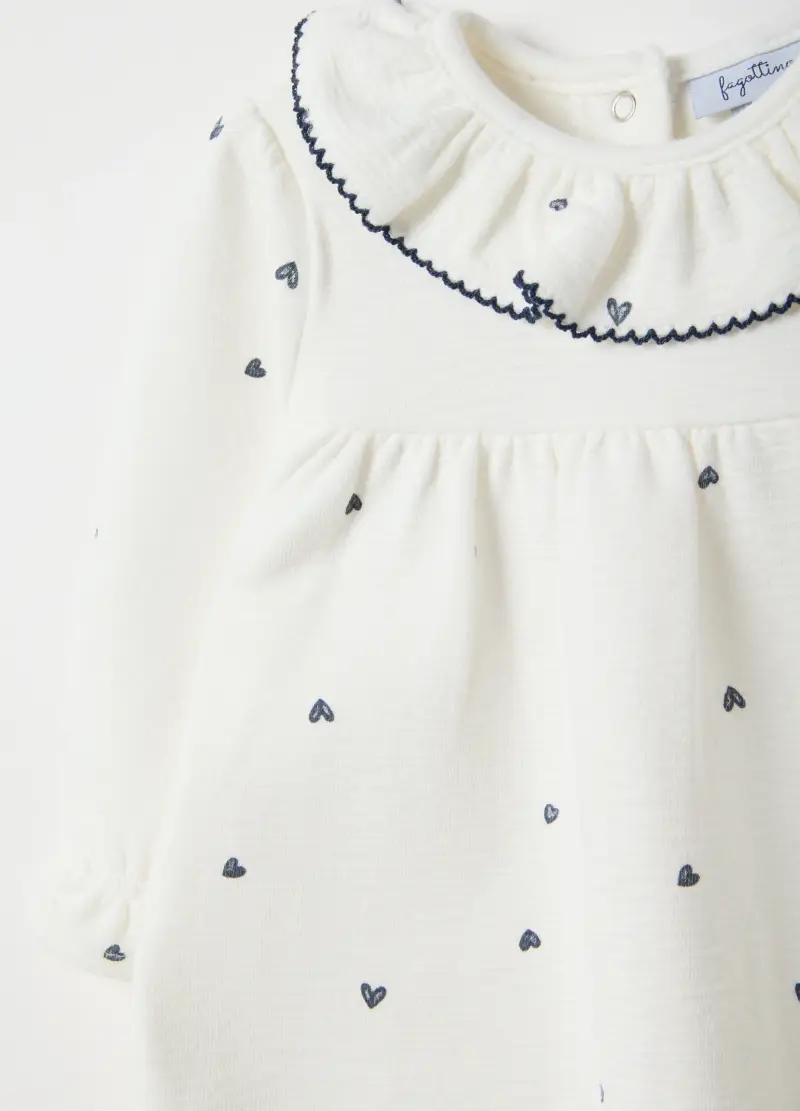 Tutina In Misto Cotone Bianca Da Neonata Regular Fit Con Collo A Volant, Bianco miniatura 3