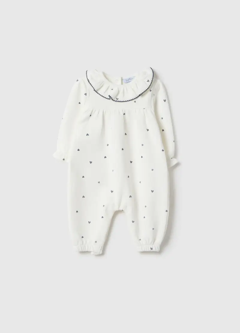 Tutina In Misto Cotone Bianca Da Neonata Regular Fit Con Collo A Volant, Bianco