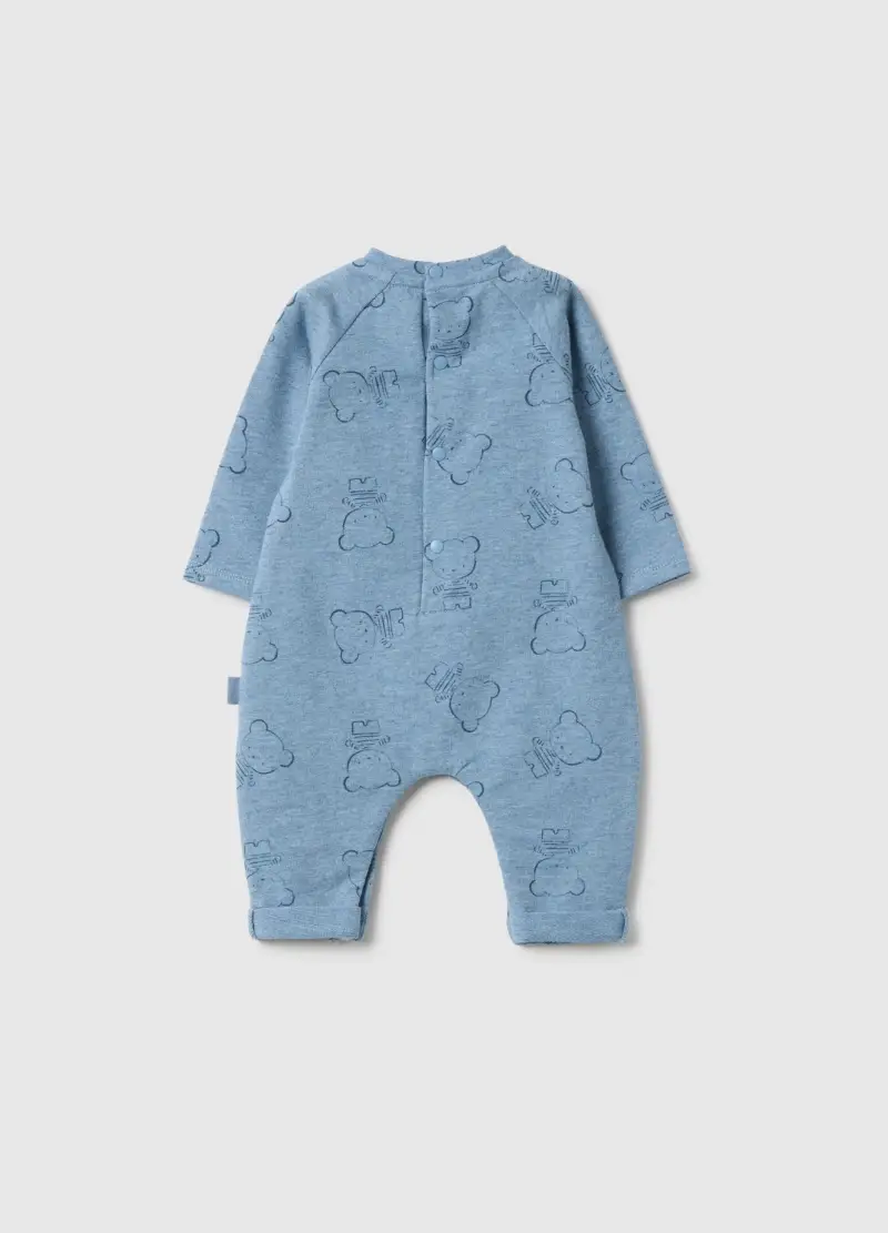 Tutina In Puro Cotone Azzurra Da Neonato Con Stampa Orsetti, Azzurro miniatura 2