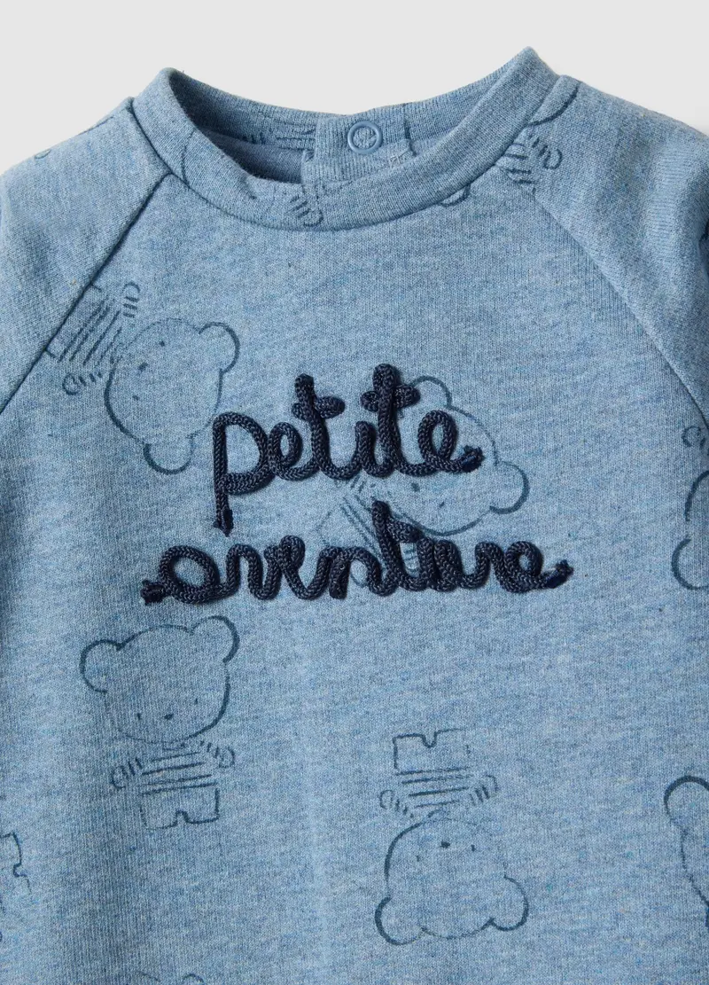 Tutina In Puro Cotone Azzurra Da Neonato Con Stampa Orsetti, Azzurro miniatura 3