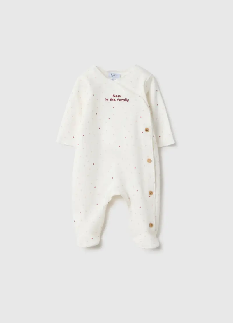 Tutina In Puro Cotone Bianca Da Neonata Regular Fit Con Pois, Bianco