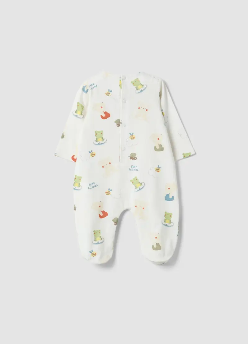 Tutina In Puro Cotone Bianca Da Neonato Con Disegni, Bianco miniatura 2