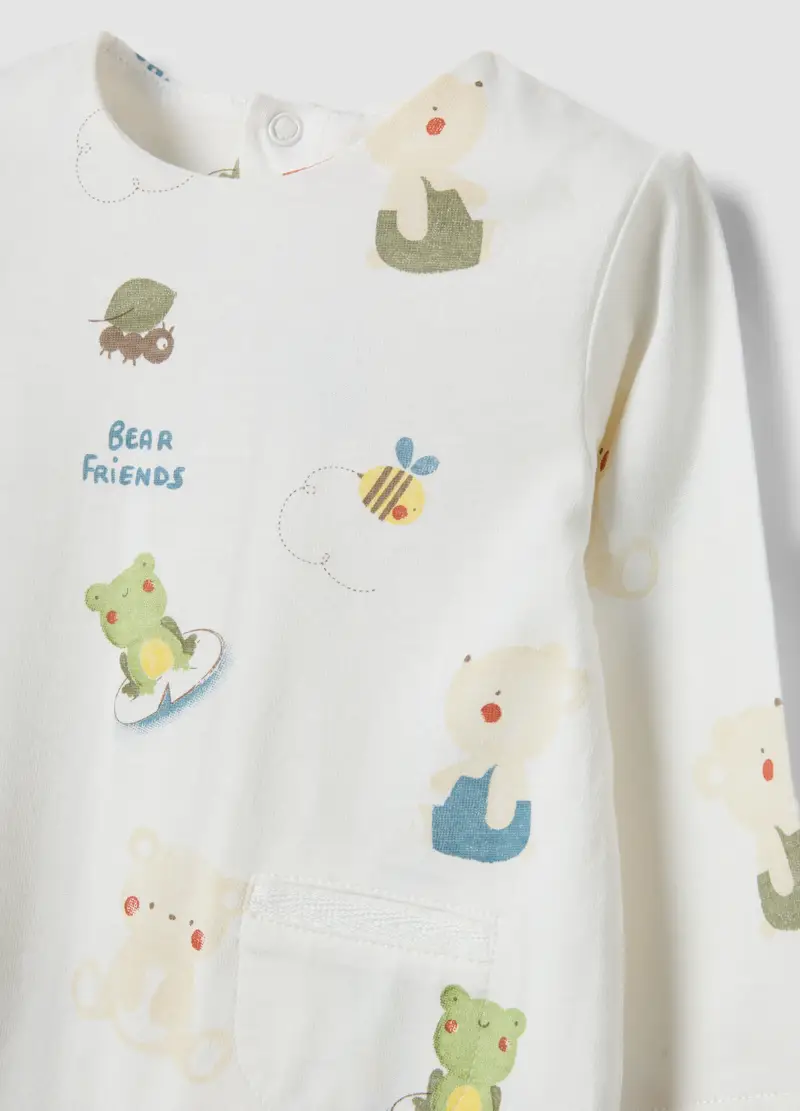 Tutina In Puro Cotone Bianca Da Neonato Con Disegni, Bianco miniatura 3