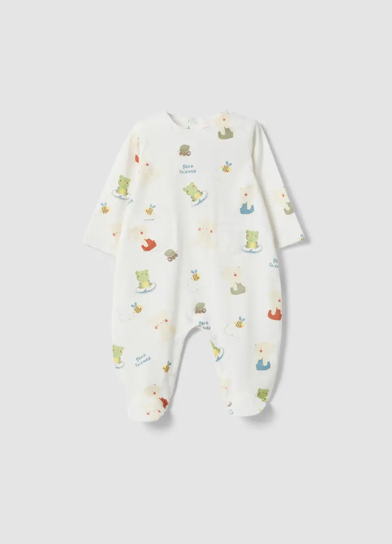 Tutina In Puro Cotone Bianca Da Neonato Con Disegni, Bianco