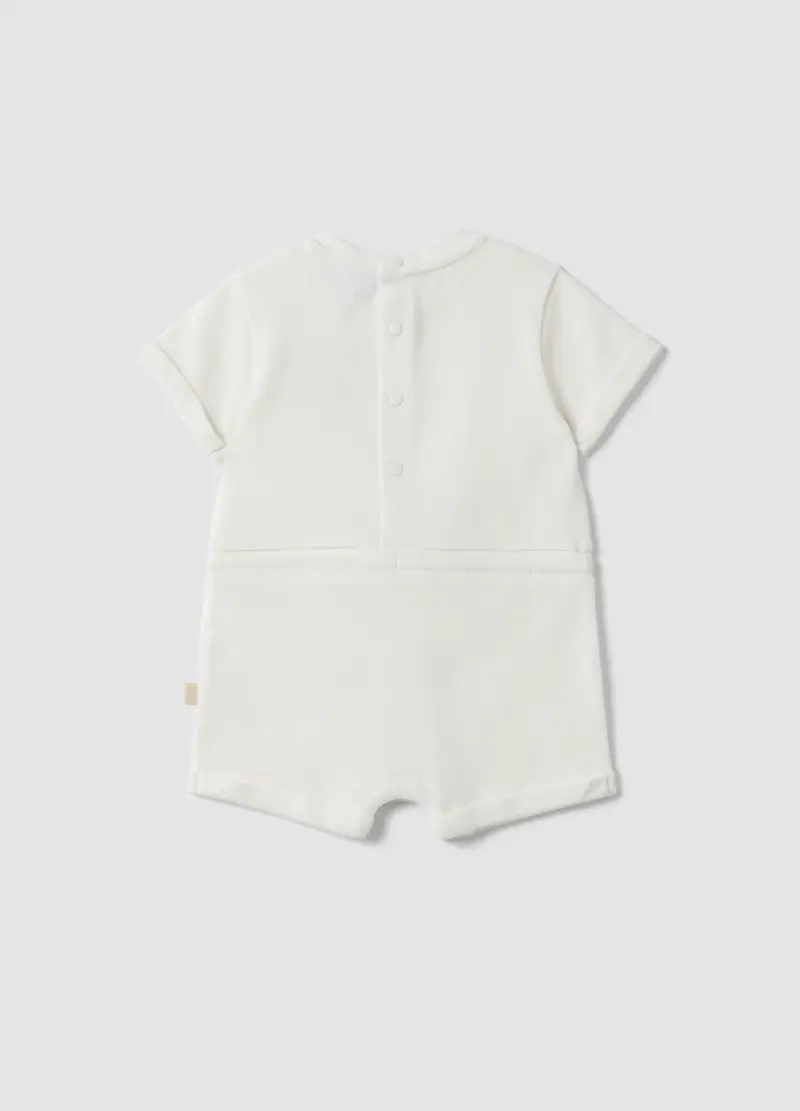 Tutina In Puro Cotone Bianca Da Neonato Con Maniche Corte E Ricamo, Unisex, Bianco miniatura 2