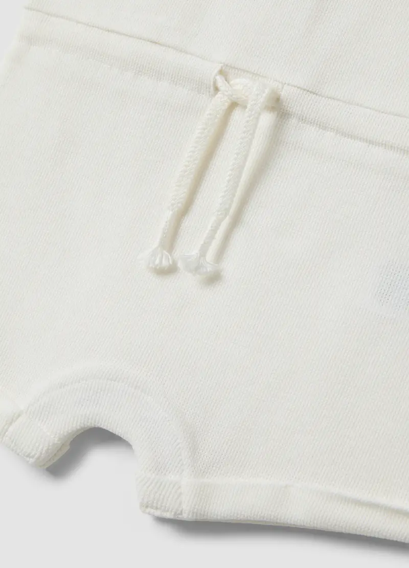 Tutina In Puro Cotone Bianca Da Neonato Con Maniche Corte E Ricamo, Unisex, Bianco miniatura 3