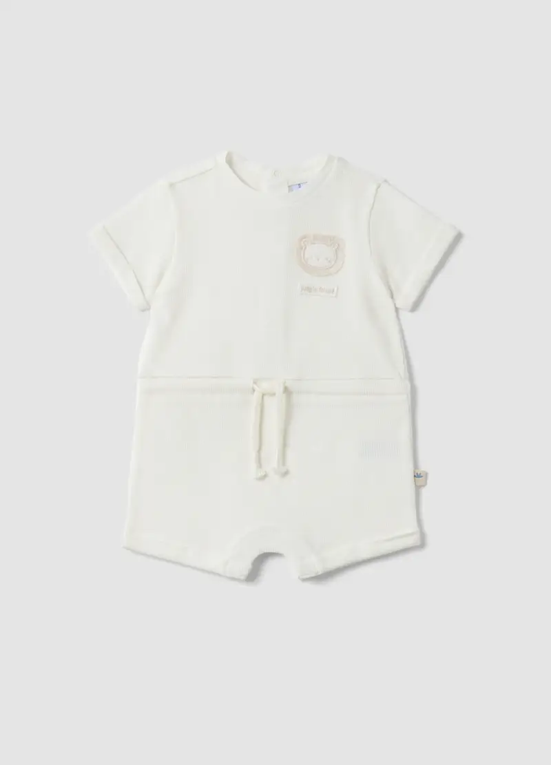 Tutina In Puro Cotone Bianca Da Neonato Con Maniche Corte E Ricamo, Unisex, Bianco