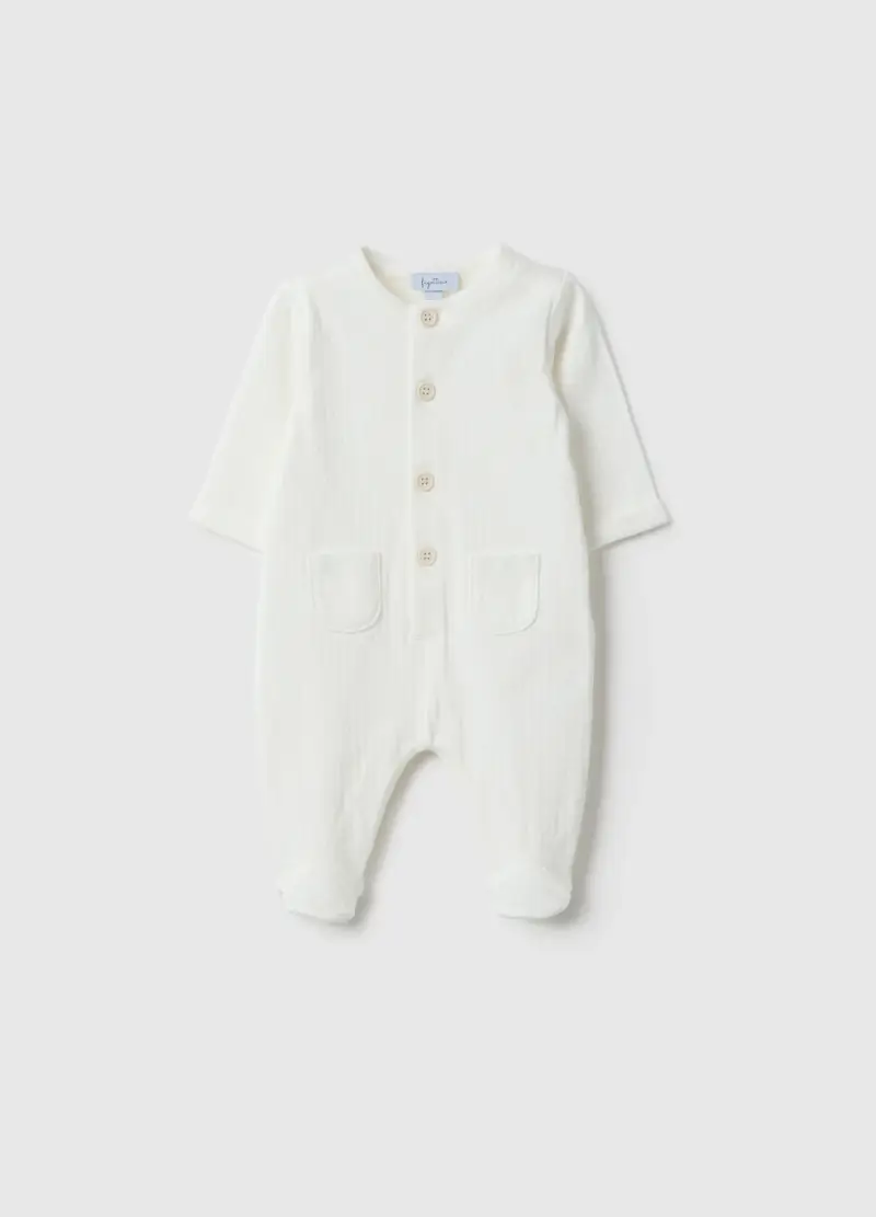 Tutina In Puro Cotone Bianca Da Neonato Con Piedini Integrati, Unisex, Bianco
