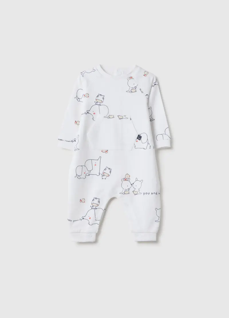 Tutina In Puro Cotone Bianca Da Neonato Con Stampe, Unisex, Bianco