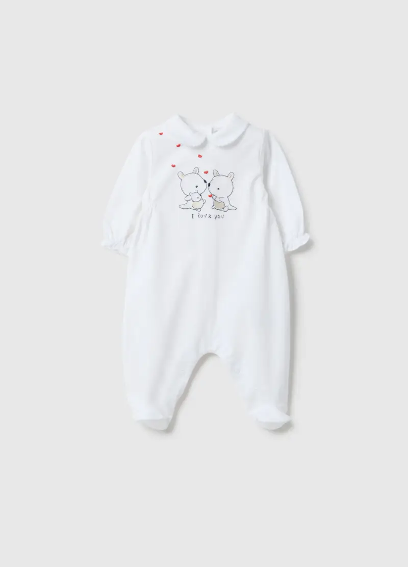 Fagottino Tutina Bianco in Puro Cotone per Neonata con Ricami e