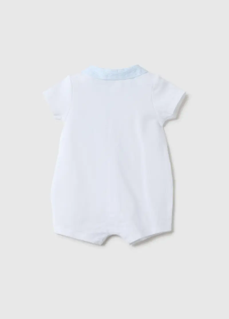 Tutina In Puro Cotone Bianco Da Neonato Con Colletto A Punta, Bianco miniatura 2