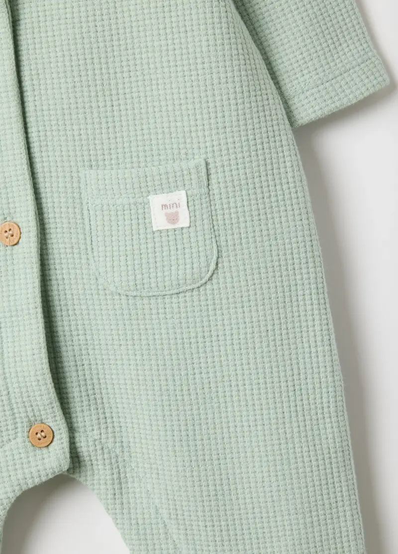 Tutina In Puro Cotone Verde Per Neonati Con Bottoni, Unisex, Verde miniatura 3