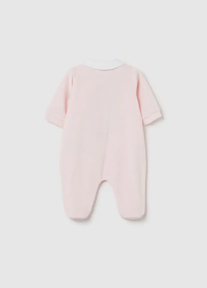 Tutina In Velour Con Piedini E Ricamo Animaletti, Unisex, Rosa miniatura 2