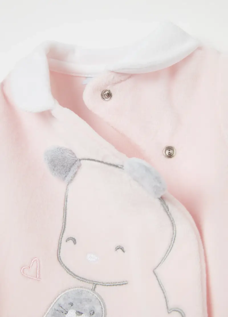 Tutina In Velour Con Piedini E Ricamo Animaletti, Unisex, Rosa miniatura 3