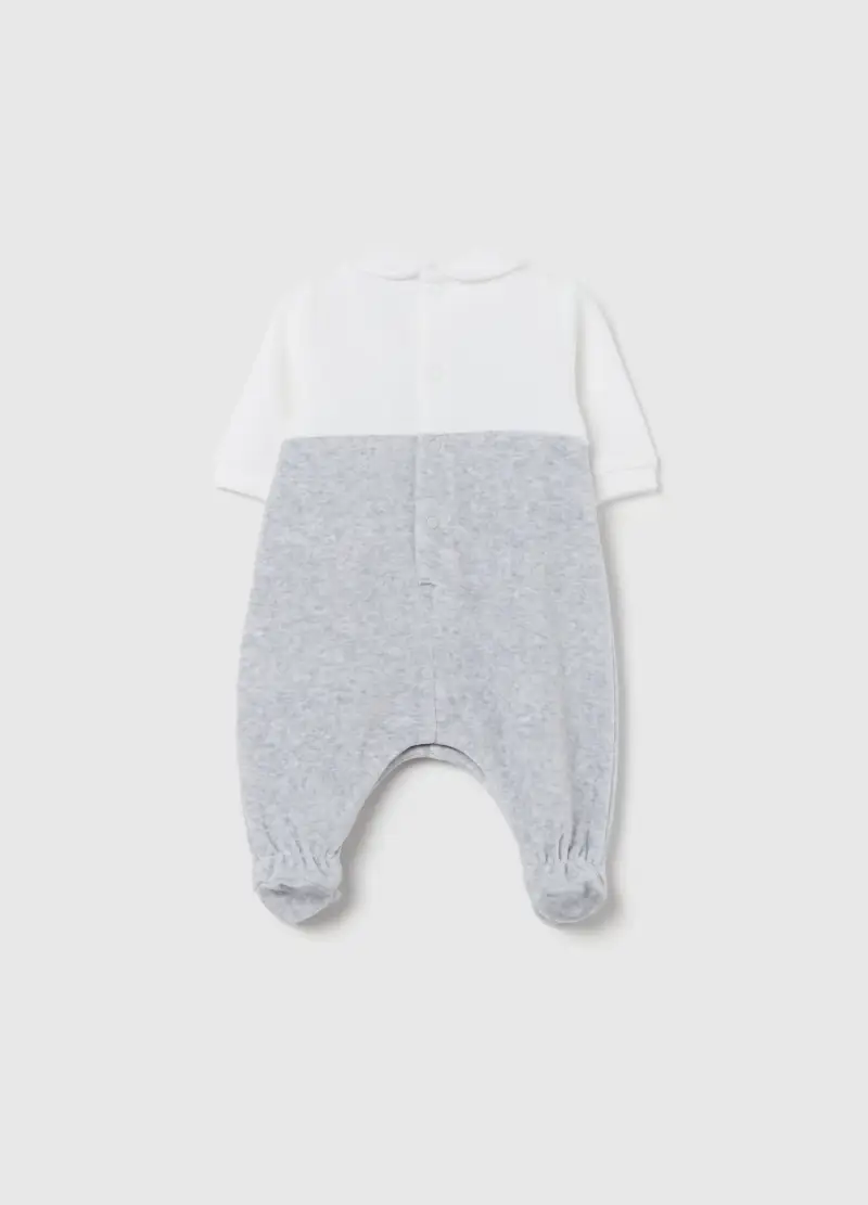 Tutina In Velour Con Piedini E Ricamo Foca, Unisex, Multicolor miniatura 2