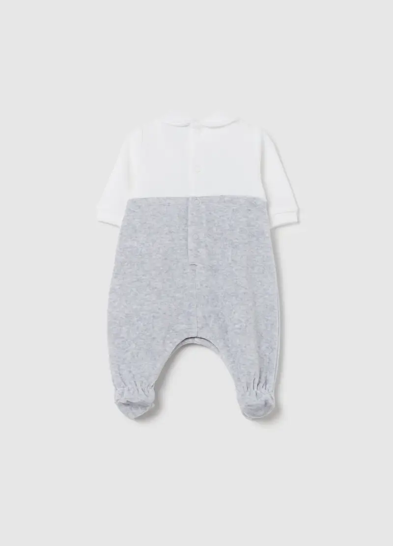 Tutina In Velour Con Piedini E Ricamo Foca, Unisex, Multicolor miniatura 2