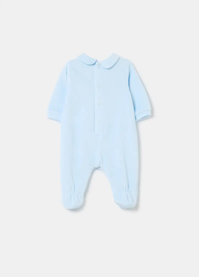 Tutina In Velour Con Piedini E Ricamo, Neonato, Azzurro miniatura 2