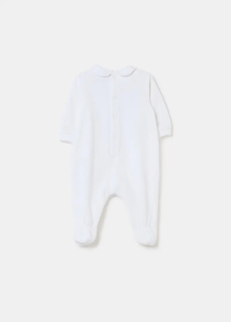 Tutina In Velour Con Piedini E Ricamo, Neonato, Bianco miniatura 2