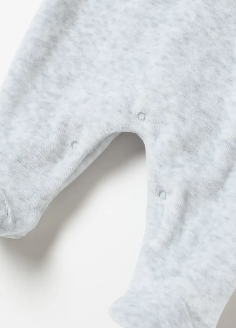 Tutina In Velour Con Piedini E Ricamo, Neonato, Grigio miniatura 3