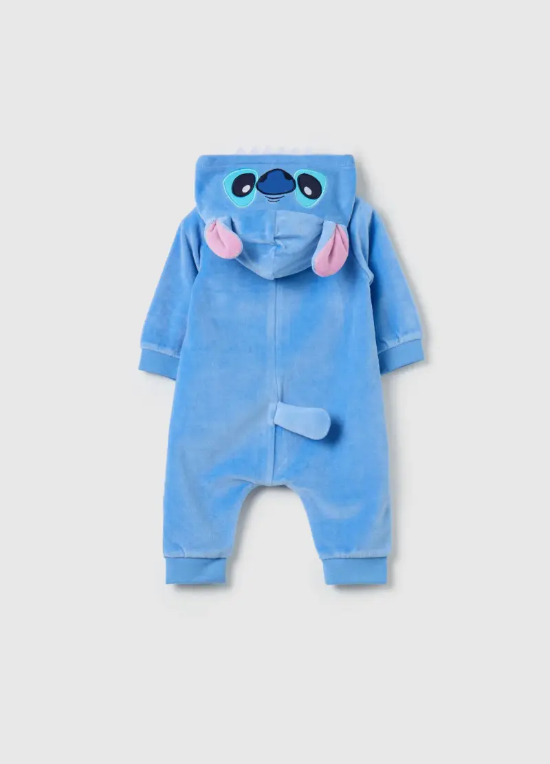 Tutina In Velour Con Ricamo Stitch, Unisex, Azzurro miniatura 2