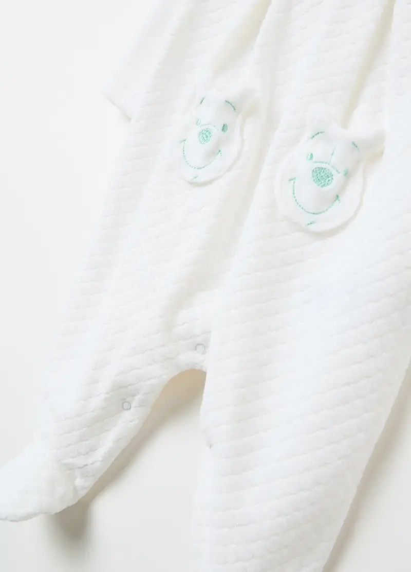 Tutina In Velour Ricamo Winnie The Pooh, Neonata, Bianco miniatura 3
