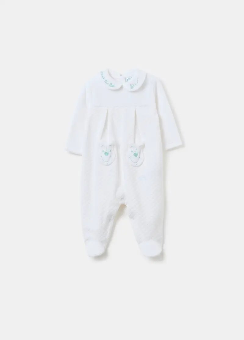 Tutina In Velour Ricamo Winnie The Pooh, Neonata, Bianco