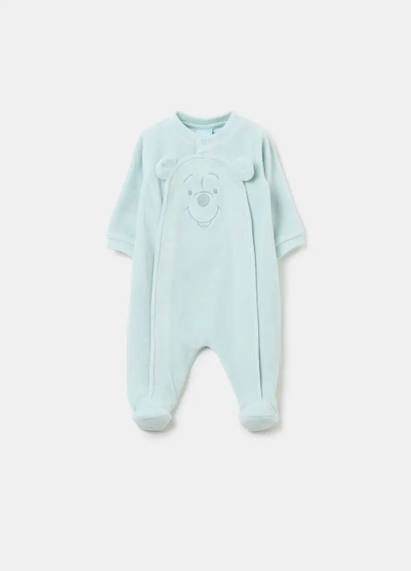 Tutina In Velour Ricamo Winnie The Pooh, Unisex, Azzurro