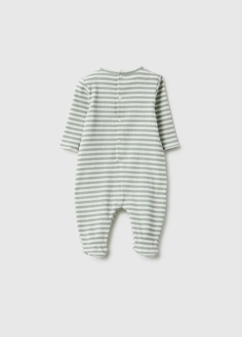 Tutina Lunga In Misto Cotone Da Neonato A Righe Multicolor Regular Fit, Unisex, Multicolor miniatura 2