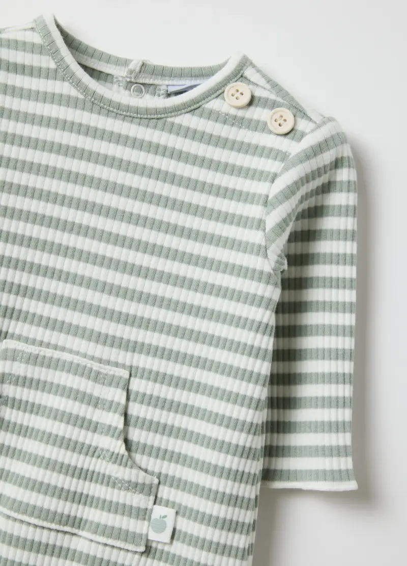 Tutina Lunga In Misto Cotone Da Neonato A Righe Multicolor Regular Fit, Unisex, Multicolor miniatura 3