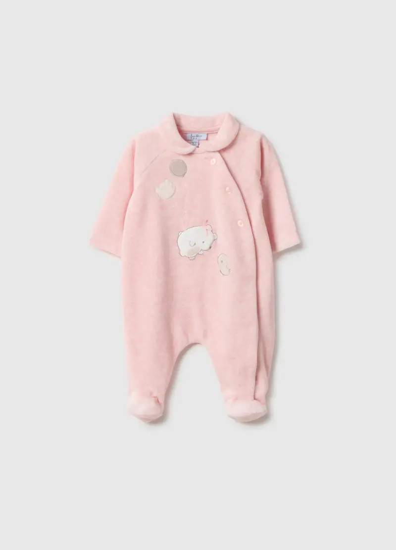 Tutina Rosa Da Neonato In Misto Cotone Con Chiusura A Snap E Ricami, Rosa