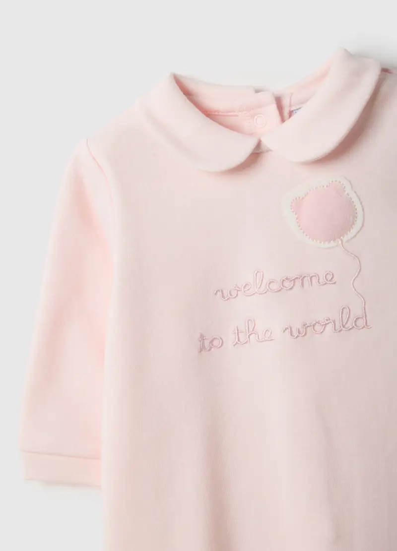 Tutina Rosa In Puro Cotone Da Neonato Con Maniche Lunghe E Ricami, Rosa miniatura 3