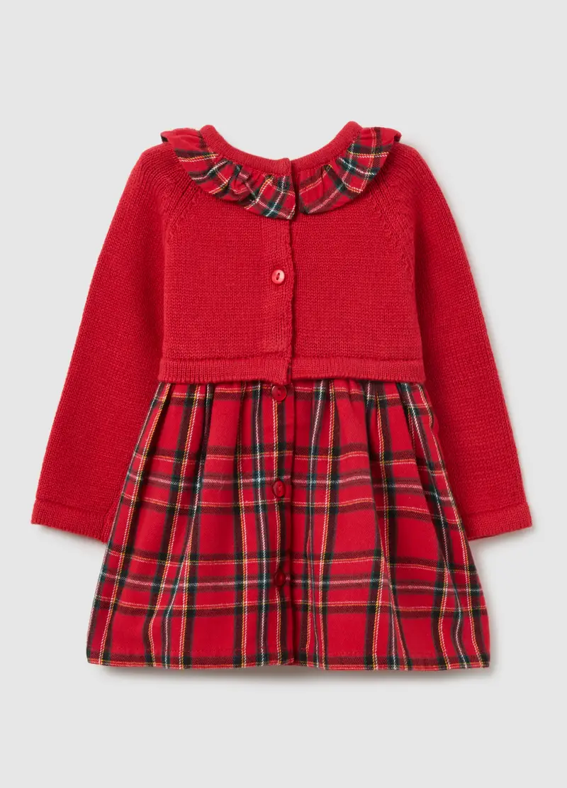 Vestito A Quadri Rosso Da Neonata In Puro Cotone Regular Fit, Rosso miniatura 2