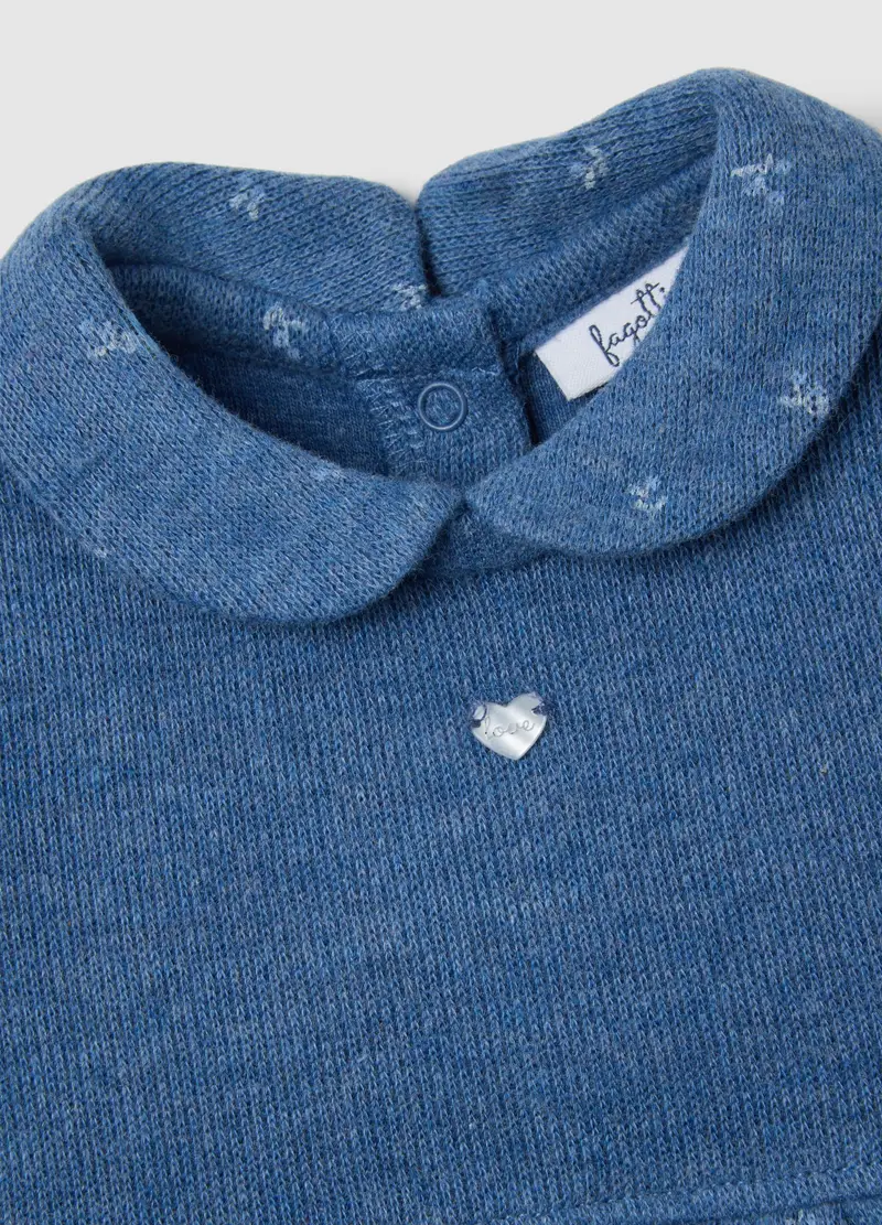 Vestito Blu Da Neonata In Puro Cotone Regular Fit Con Collo Girotondo, Blu miniatura 3