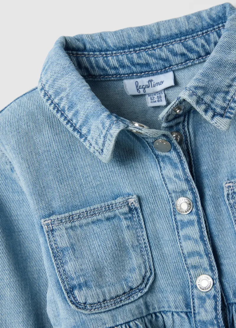 Vestito In Misto Cotone Azzurro Da Bimba Regular Fit Con Colletto, Bambina, Denim miniatura 3