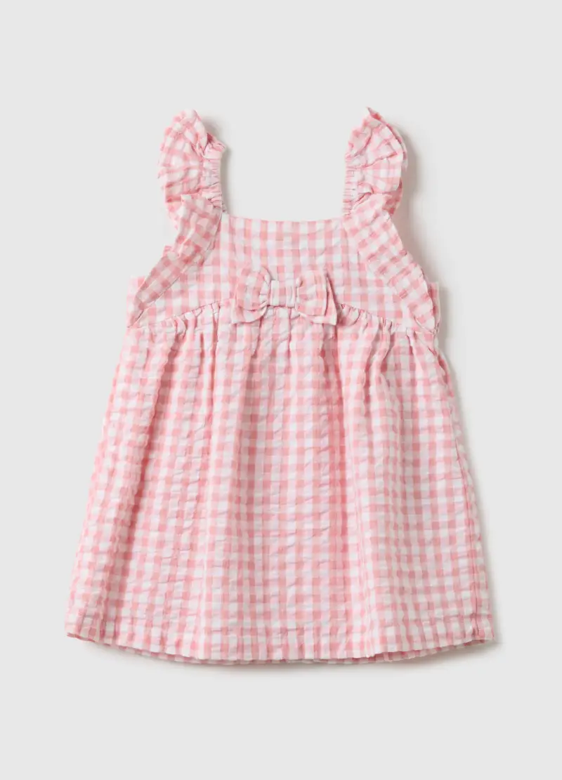 Vestito In Puro Cotone A Quadri Multicolor Da Neonata Regular Fit, Multicolor