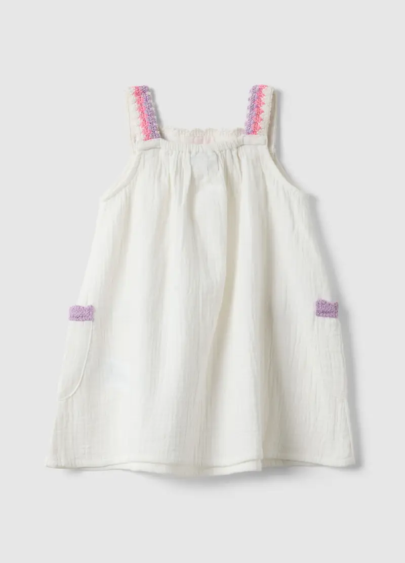 Vestito In Puro Cotone Bianco Da Bimba Regular Fit Con Ricami, Bambina, Bianco miniatura 2