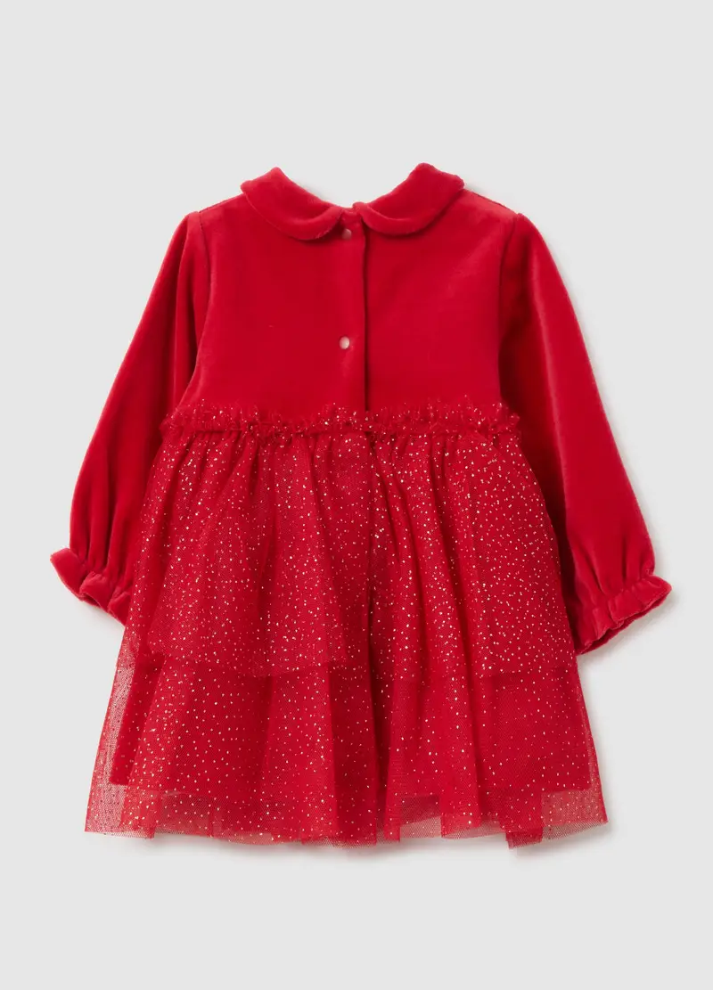Vestito Rosso Da Neonata In Misto Cotone Regular Fit Con Tulle Glitter, Rosso miniatura 2
